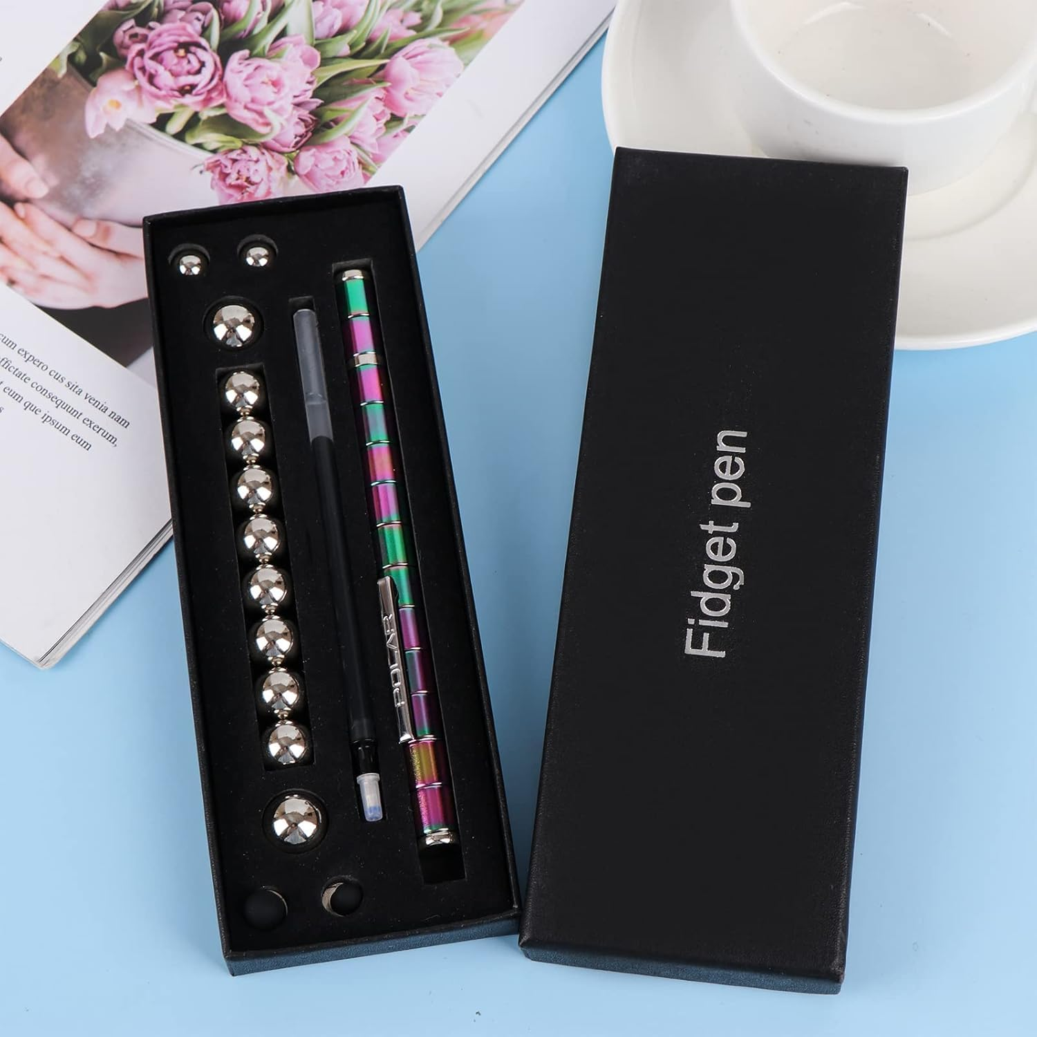 Wicharsh Magnetic Fidget Black Toy Pen Fidget Toys For Boys Girls For Eliminate Pressure Fidget Gadgets Toy Pen Decompression Modular Tools For Adult (Rainbow)