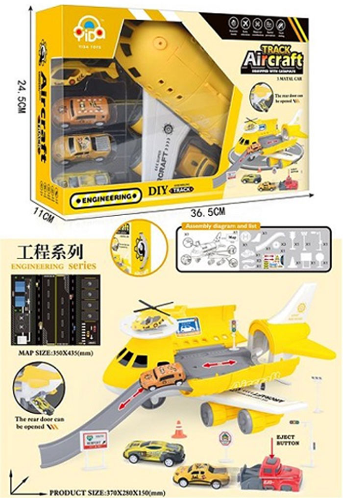 Airplane Track Set - Transport Plane With 3 Mini Cars And 1 Mini Helicopter Education Vehicle
