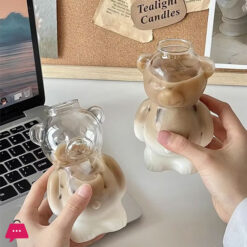 1Pc 320Ml Creative Cute Bear Coffee Mug With Straw