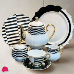 24PCS FINE BONE CHINA TEA SET WHITE BLACK PATTERN STYLE