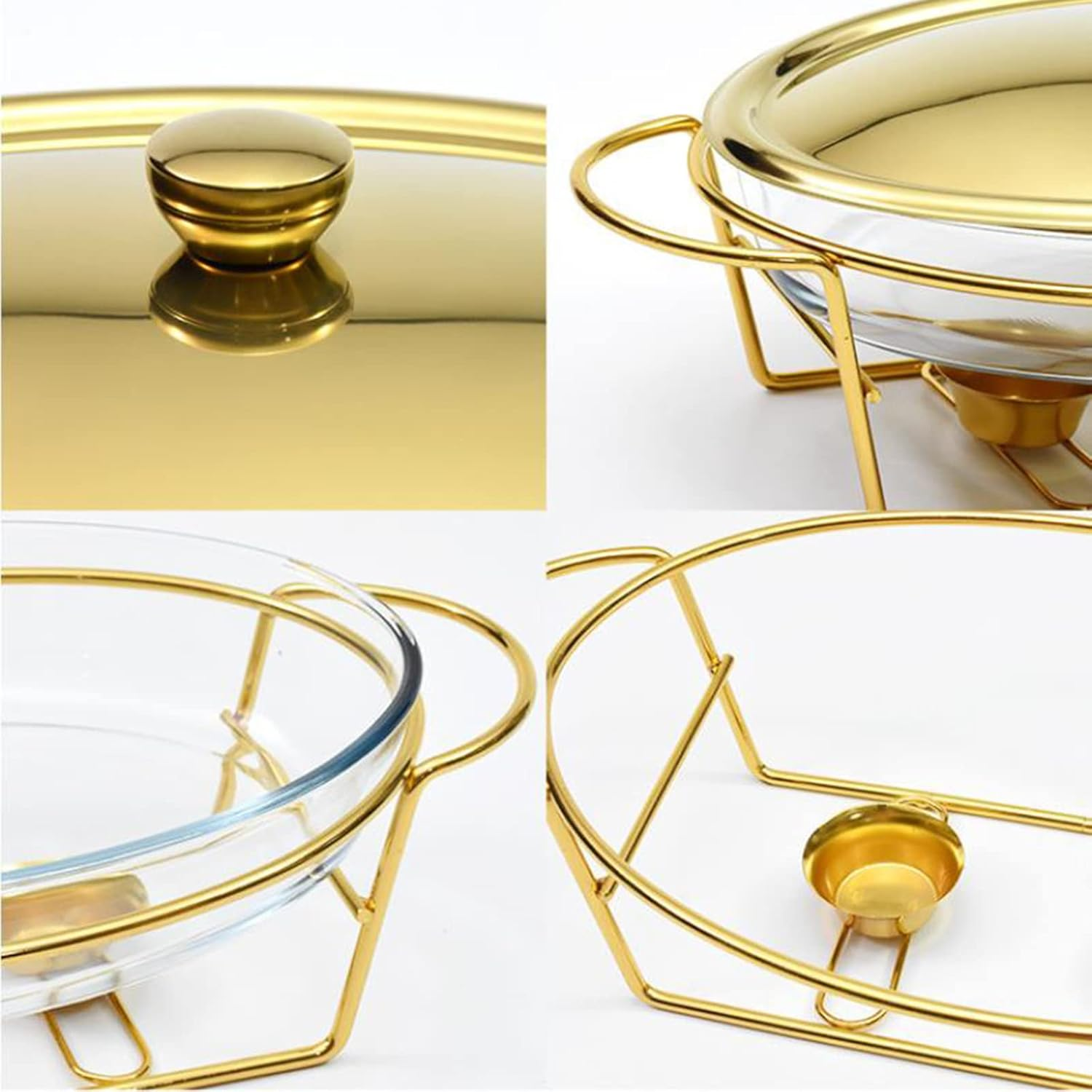 3 Liter Oval Buffet Platter Set With Glass Pot And Stainless Steel Stand Gsy-006