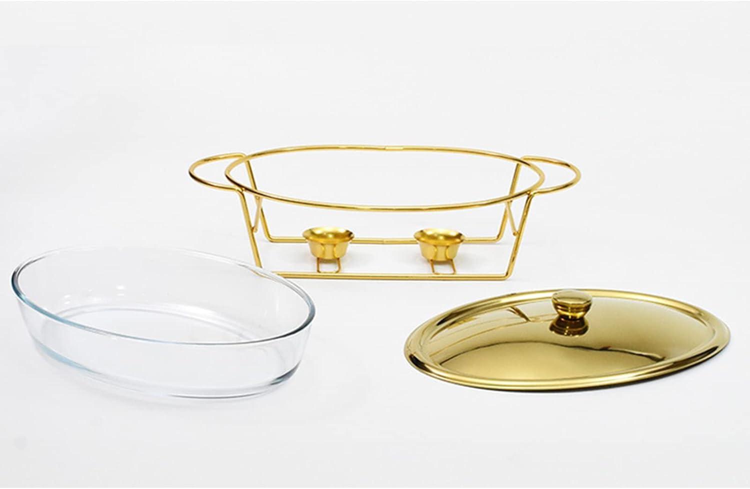 3 Liter Oval Buffet Platter Set With Glass Pot And Stainless Steel Stand Gsy-006