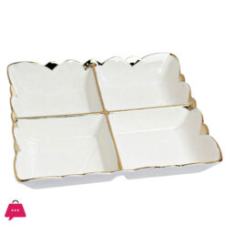 4 Portion Dry Fruit Dish Square Floral Design Ceramic  Golden & White