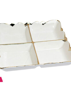 4 Portion Dry Fruit Dish Square Floral Design Ceramic  Golden & White