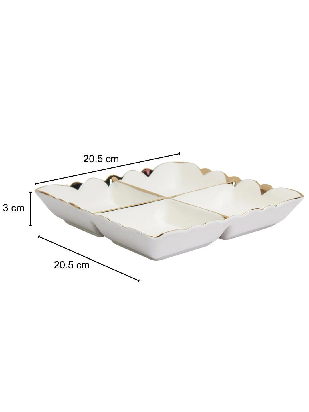 4 Portion Dry Fruit Dish Square Floral Design Ceramic Golden &Amp; White