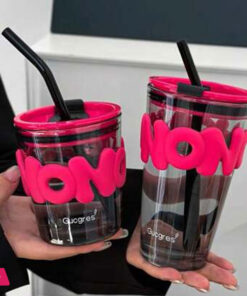 400Ml Glasses Travel Glass Water Coffee Cup With Lid And Straw Simple Ins Style Office Dual Water Outlet Cute Water Bottle - Image 4