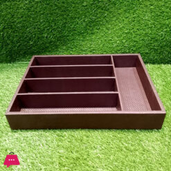 5 Compartment Imported Wooden + Leather Cutlery Tray