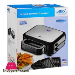 Anex Deluxe 3 In 1 Sandwich Maker 750W Black Silver Ag 2139