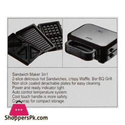 Anex Deluxe 3 In 1 Sandwich Maker 750W Black Silver Ag 2139