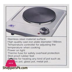 Anex Deluxe Hot Plate Electric Cooker 1500W Silver Ag 3061