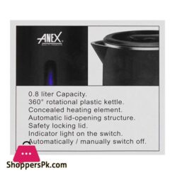 Anex Deluxe Kettle 1000W 800Ml Capacity Black Ag 4060