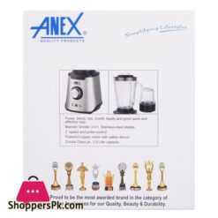 Anex Deluxe Stainless Steel Blender Grinder 600W 1500Ml Glass Jar Ag 6130Exgl