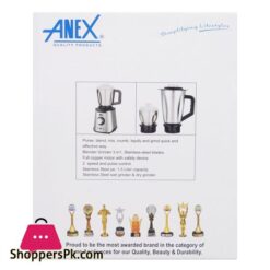 Anex Deluxe Stainless Steel Blender Grinder 600W 1500Ml Jar Ag 6133Ss