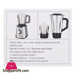 Anex Deluxe Stainless Steel Blender Grinder 600W 1500Ml Jar Ag 6133Ss