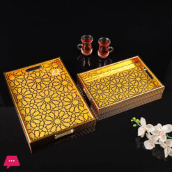 Arabic Style Tray Set Acrylic Gold Plated Trays Elegant Finish 2pcs