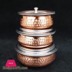 Copper Serving Handi Hammered Design Set Of 3 Copper Serving Handi Copper Pots Set of Three Copper Handi Serving Dish Inside Steel Outside Pure Copper