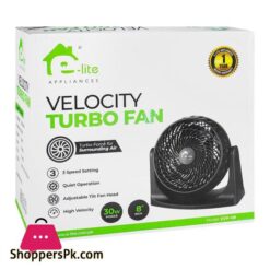E Lite High Velocity Turbo Fan 3 Speeds Adjustable Tilt Quiet 30W 8 Inch Black Evf 08