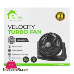 E Lite High Velocity Turbo Fan 3 Speeds Adjustable Tilt Quiet 30W 8 Inch Black Evf 08