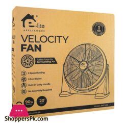 E Lite Velocity Fan 3 Speeds Adjustable Tilt 5 Blades 90W 20 Inch Black Evf 20