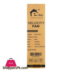 E Lite Velocity Fan 3 Speeds Adjustable Tilt 5 Blades 90W 20 Inch Black Evf 20