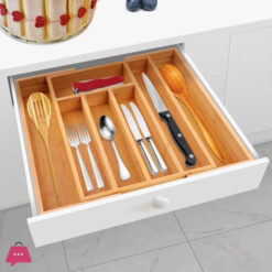 Expandable Bamboo Kitchen Drawer Organizer Cutlery Tray