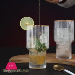 Pure Glass Water Set Of 6 Drinkware Gold Rimmed Fluted Bottom Glass Set Vertical Glassware Set