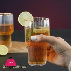 Pure Glass Water Set Of 6 Drinkware Gold Rimmed Fluted Bottom Glass Set Vertical Glassware Set