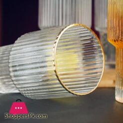 Pure Glass Water Set Of 6 Drinkware Gold Rimmed Fluted Bottom Glass Set Vertical Glassware Set