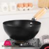 Mini Wok Classic Kitchen Cooking Pot Wooden Handle Flat Base Pan Includes 1 x Chinese Wok Pan