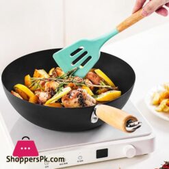 Mini Wok Classic Kitchen Cooking Pot Wooden Handle Flat Base Pan Includes 1 X Chinese Wok Pan