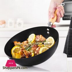 Mini Wok Classic Kitchen Cooking Pot Wooden Handle Flat Base Pan Includes 1 X Chinese Wok Pan