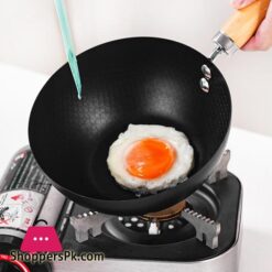 Mini Wok Classic Kitchen Cooking Pot Wooden Handle Flat Base Pan Includes 1 X Chinese Wok Pan