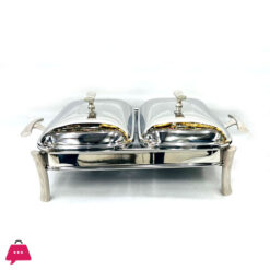 Paramount Series Rectangular Twin Food Warmer 1.5 x 2 Liter Silver & Gold