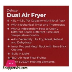 West Point Deluxe Double Basket Dual Air Fryer 2X1150W 2X45 Liter Wf 4258