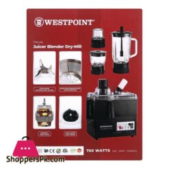 West Point Deluxe Juicer, Blender, Dry Mil, 750W, 220-240V, Wf-8824 9 West Point Deluxe Juicer Blender Dry Mil 750W 220 240V Wf 8824