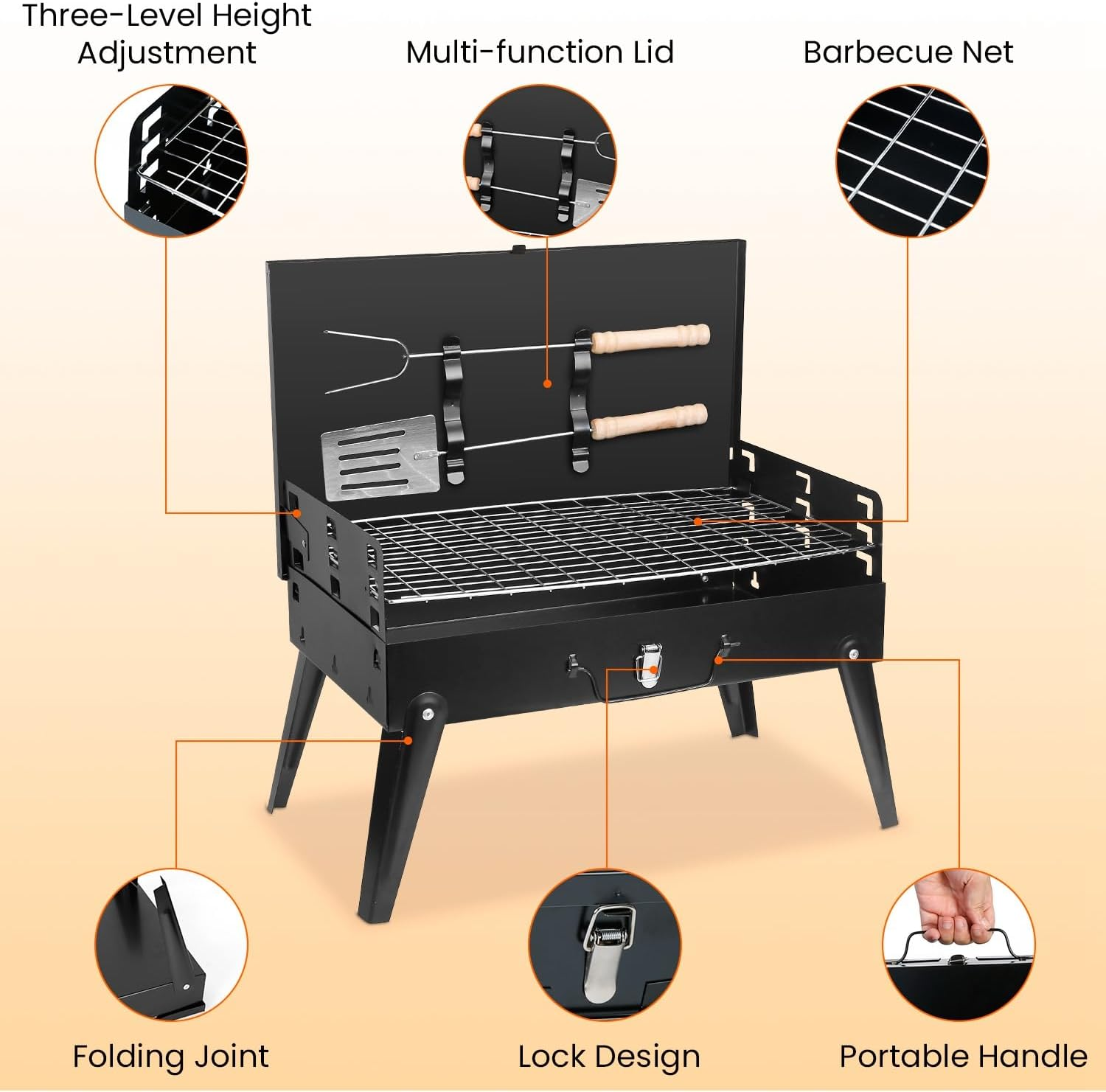 Adjustable Portable Charcoal Grill - Bbq Tools