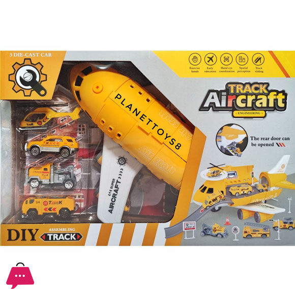 Airplane Track Set - Transport Plane With 3 Mini Cars And 1 Mini Helicopter Education Vehicle