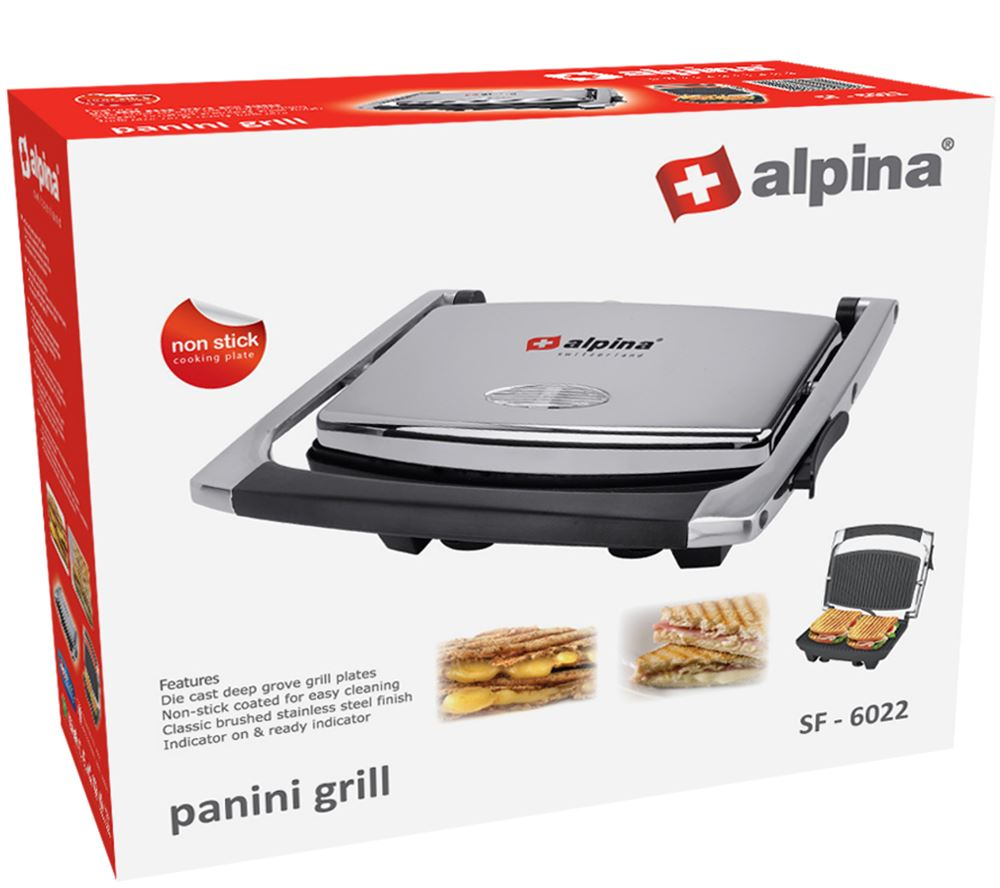 Alpina Sf-6022 Panini Sandwich Grill Silver 1000W
