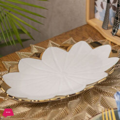 Angela Ceramic Oval Serving Plate  Golden Floral Design  26.5 x 16.0 x 2.5 cm