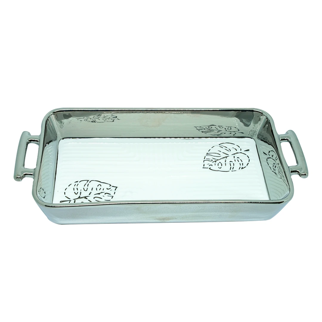 Angela Ceramic Rectangular Dish Deep Golden / Silver