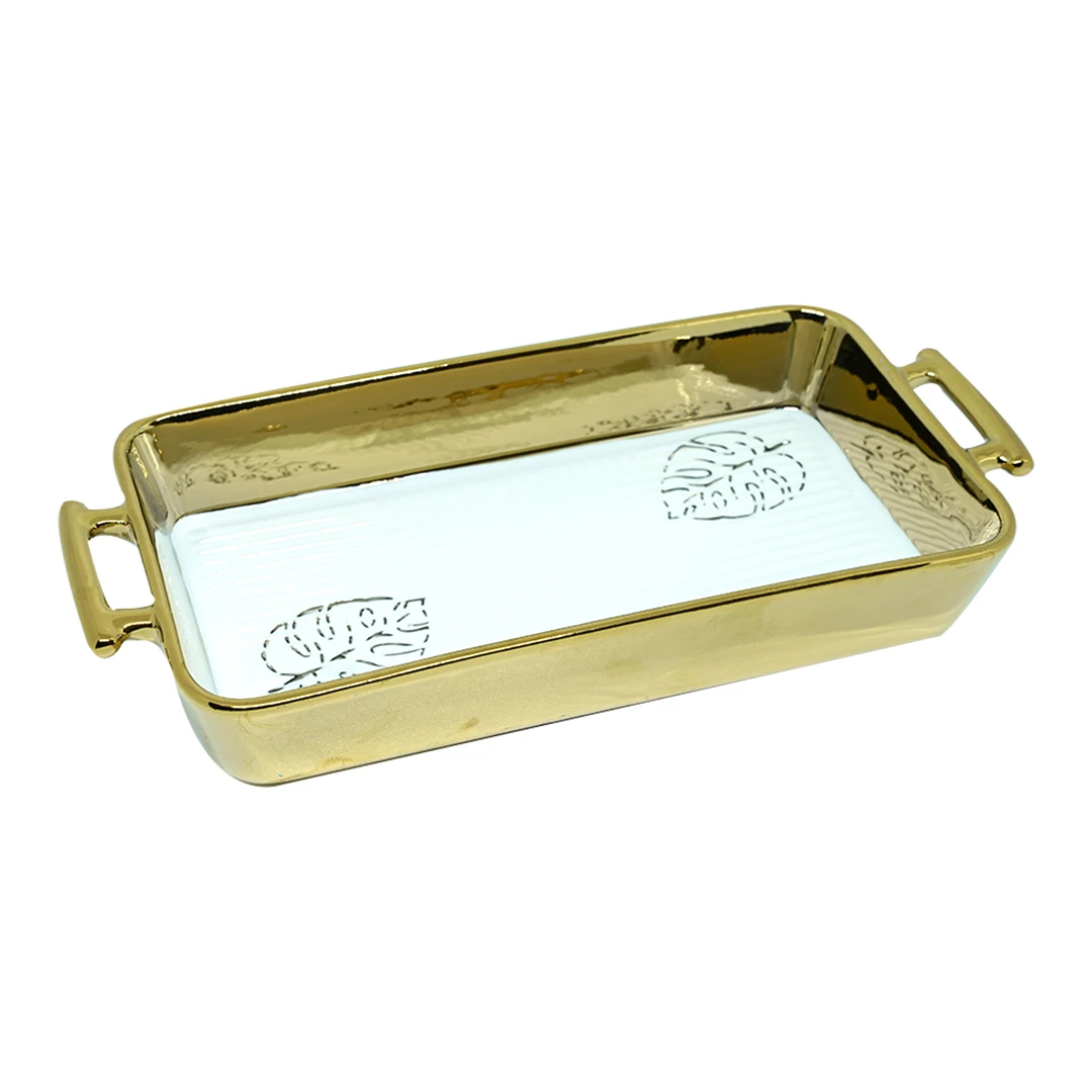 Angela Ceramic Rectangular Dish Deep Golden / Silver