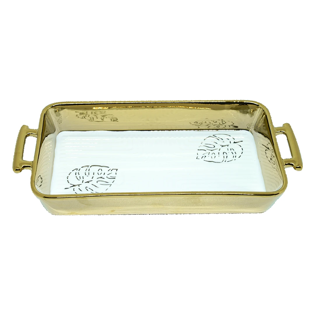 Angela Ceramic Rectangular Dish Deep Golden / Silver