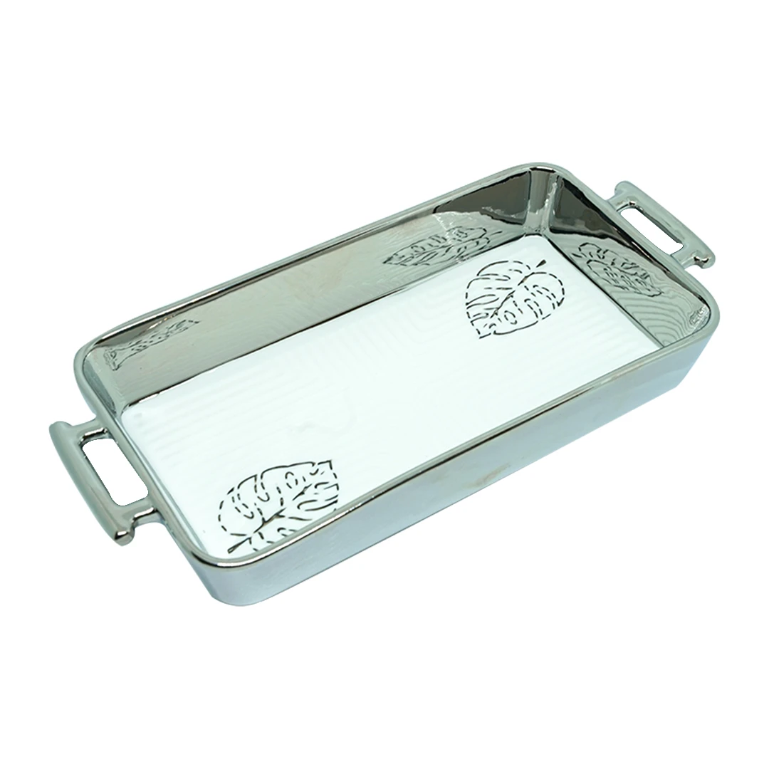 Angela Ceramic Rectangular Dish Deep Golden / Silver