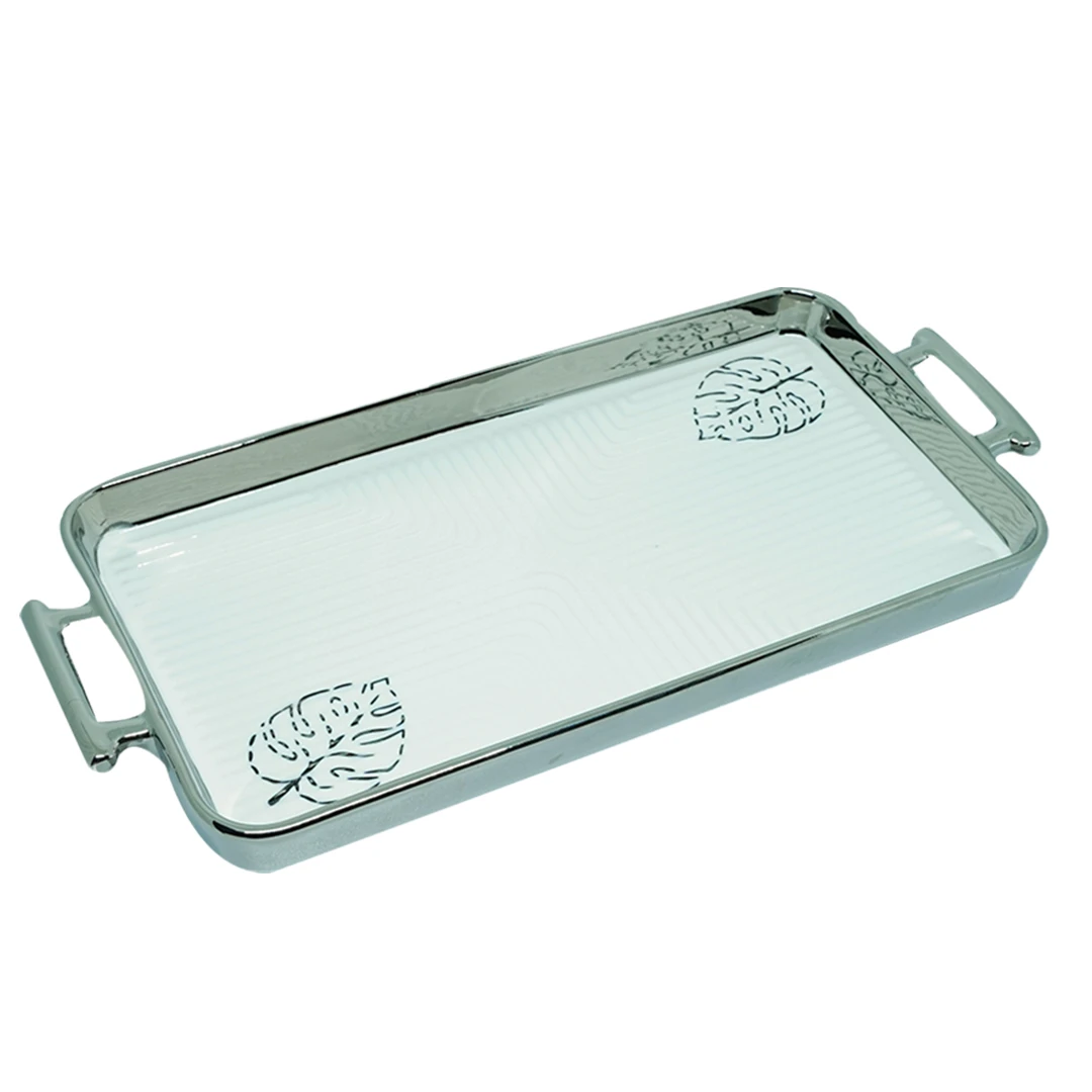 Angela Ceramic Rectangular Platter Large Golden/Silver
