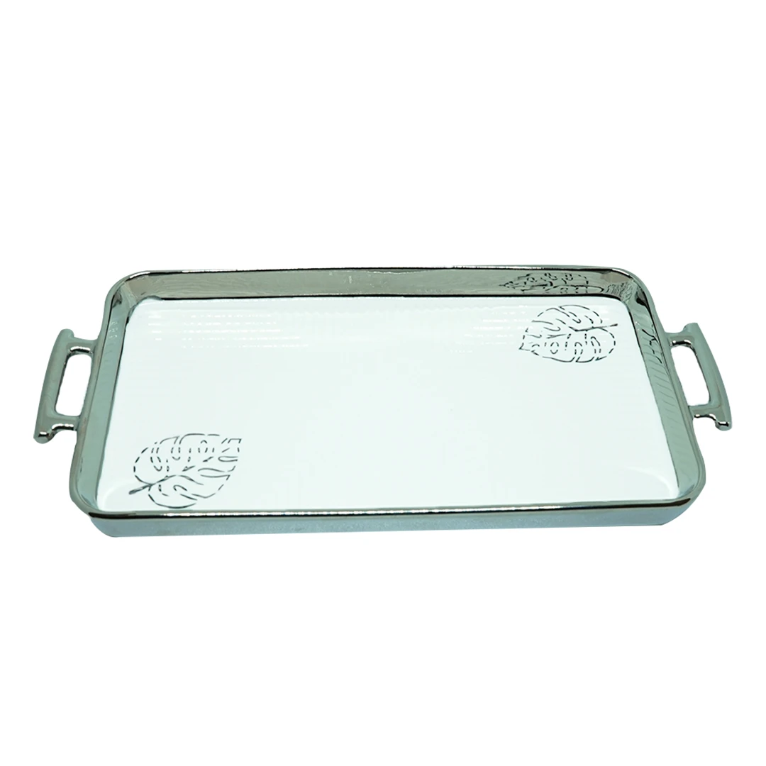 Angela Ceramic Rectangular Platter Large Golden/Silver