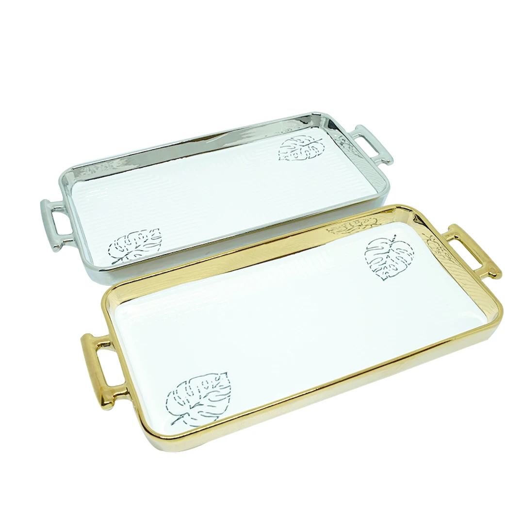 Angela Ceramic Rectangular Platter Large Golden/Silver