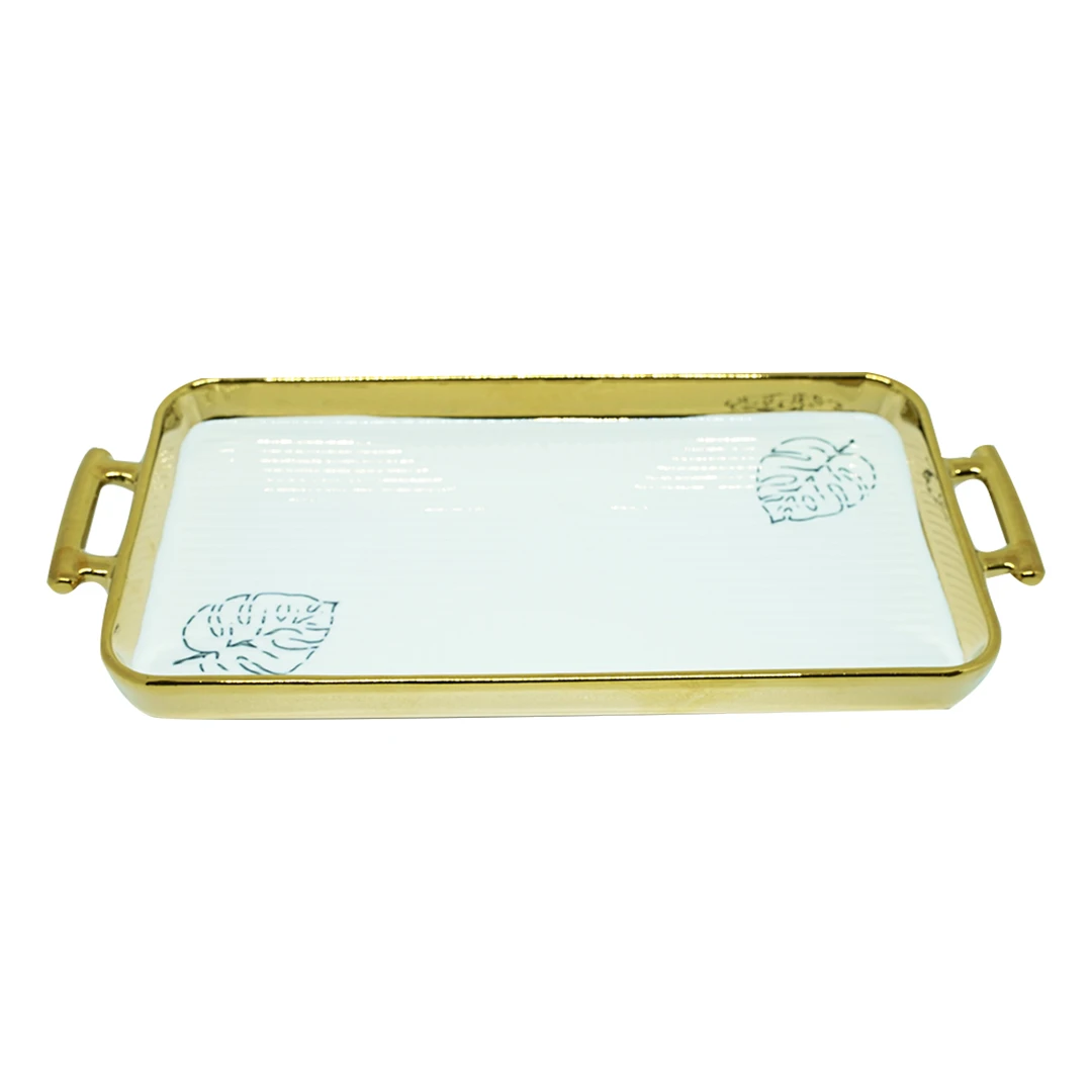 Angela Ceramic Rectangular Platter Large Golden/Silver