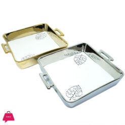 Angela Ceramic Square Dish Deep  Golden/Silver