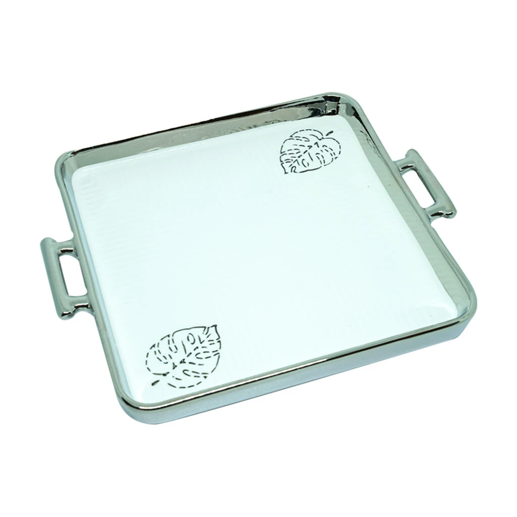 Angela Ceramic Square Platter Large Golden/Silver