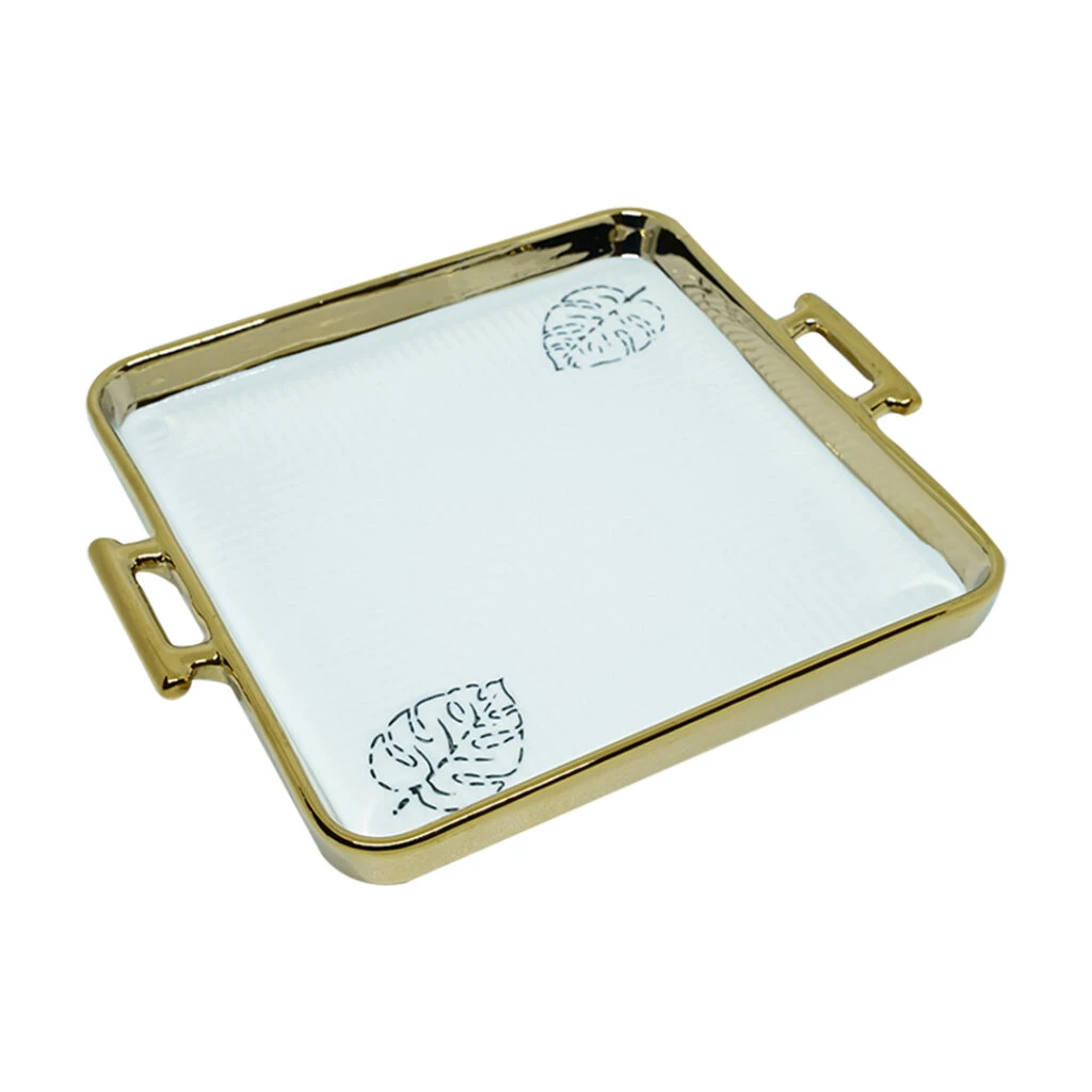 Angela Ceramic Square Platter Large Golden/Silver
